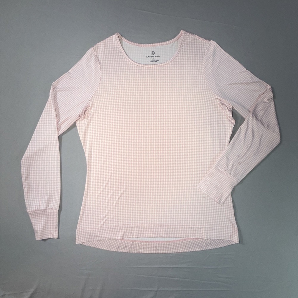Lands' End Women Long Sleeve UPF50 Rash-Guard Pink Houndstooth Size M 10/12